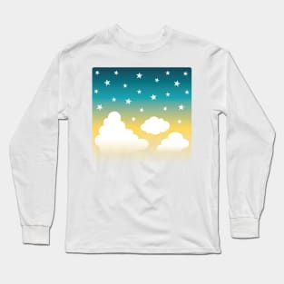 Clouds | Stars | Gradient | White Blue Yellow Long Sleeve T-Shirt